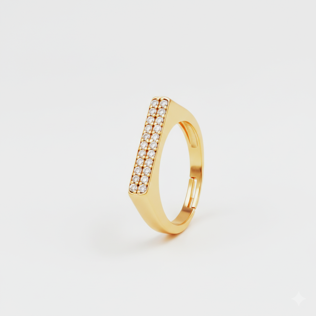 18K Gold Plated 925 Sterling Silver Pavé Bar Signet Ring – Minimalist Rectangular Statement Ring For Women : R129G