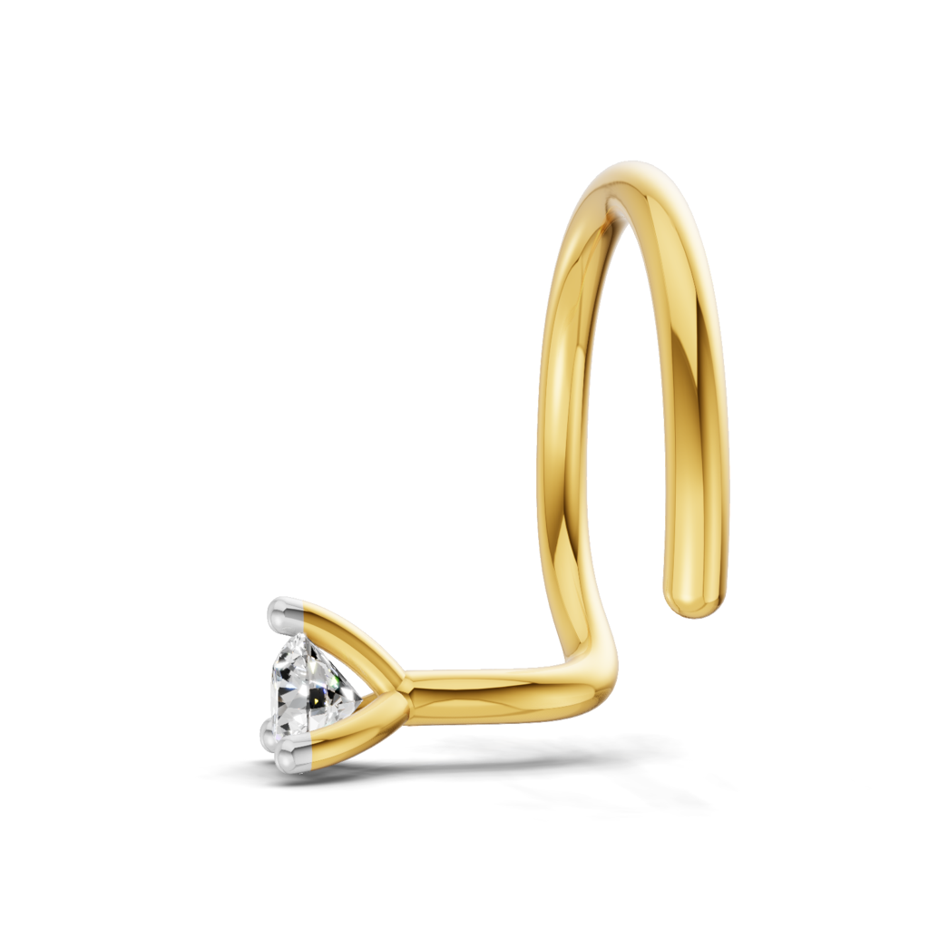 Lab Grown Diamond 0.01 Carat 925 Sterling Silver Gold Plated Solitaire Wire Nosepin : SQNP20529-NPW-925S-001CT
