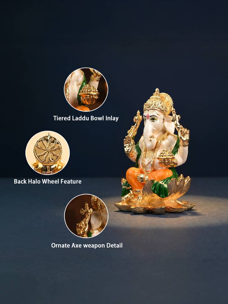 24K Gold Plated Lotus Ganesha Idol : HUGFT474