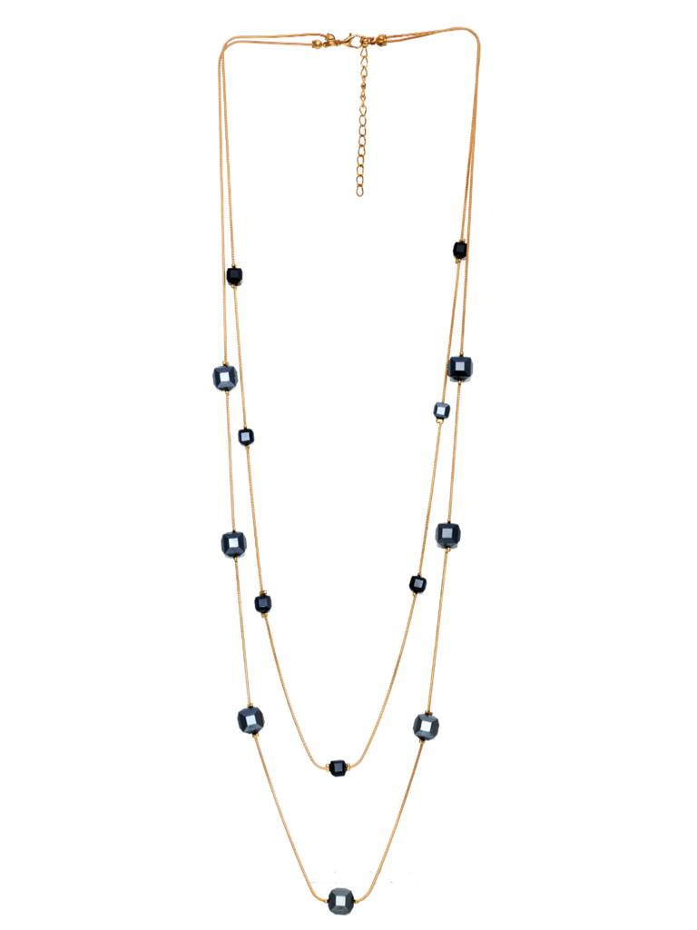 Gold Plated Black Crystal Diamond Layered Long Necklace Chain : AIN1018N108D