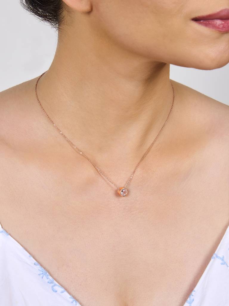 Set Of 3 Rose Gold-Plated Single Zircon Pendant, Bracelet, Earrings Jewelry Set : AYW0122BPE022C