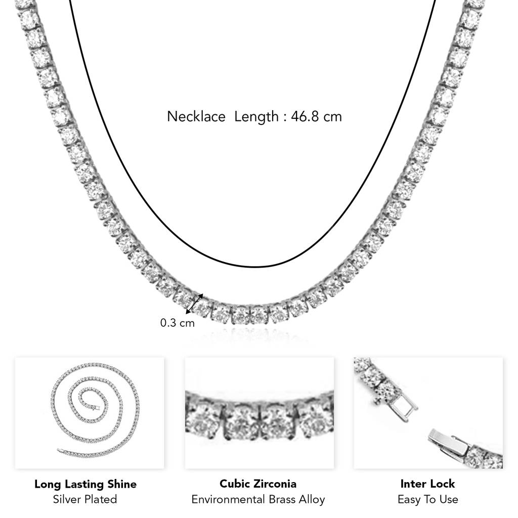 Crystal Studded Tennis Necklace Chain Fashion Jewellery For Women & Girls : PX9N196S
