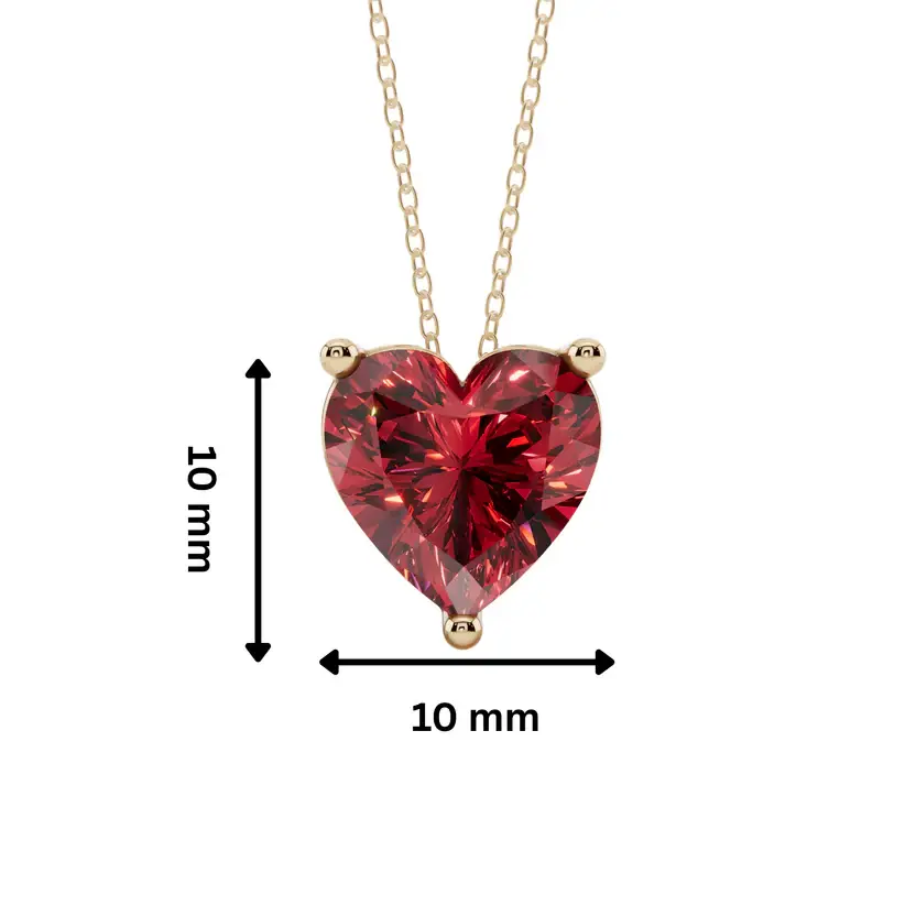 Red Heart Solitaire Semi Silver Pendant Necklace : HERT-RED-10-SM-G-C