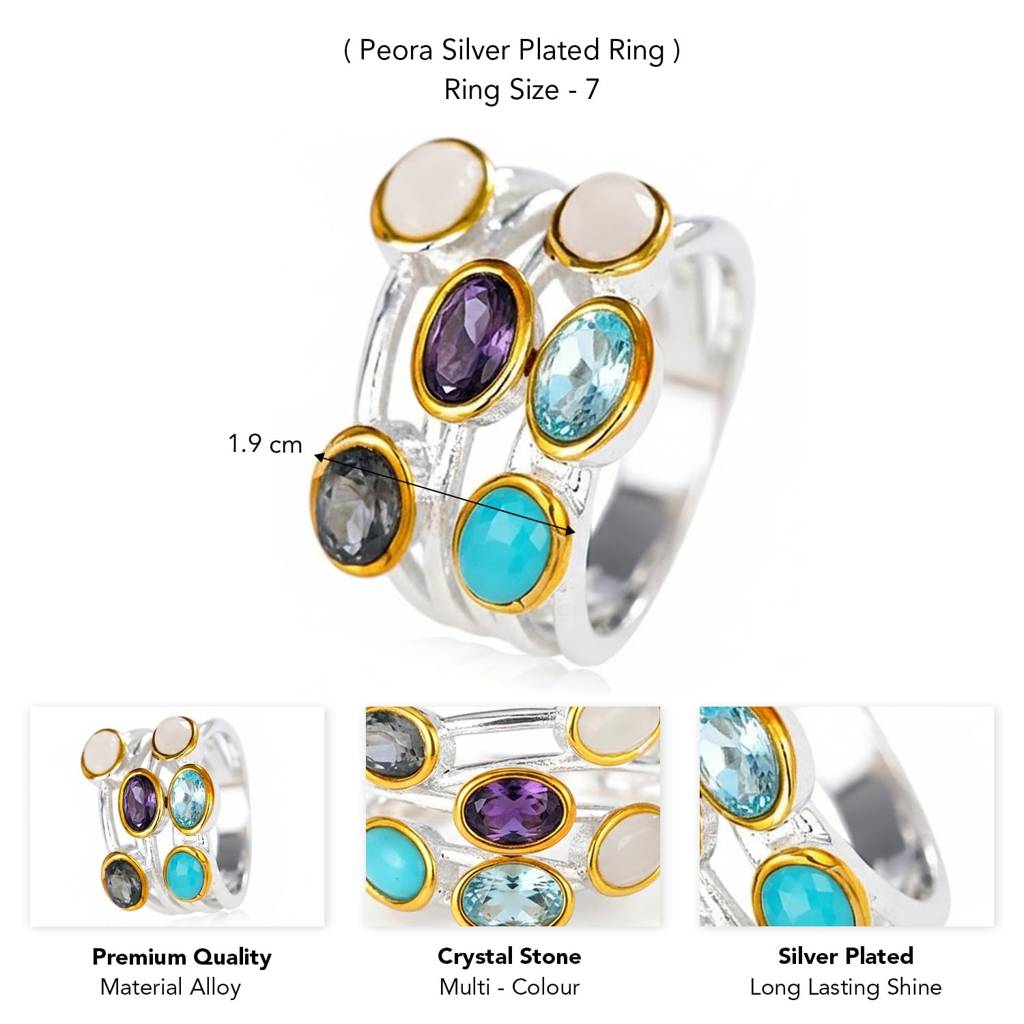 Silver Plated Multicolor Crystal Studded Stylish Finger Ring Contemporary Jewellery For Women & Girls : PX9R3025ML-7