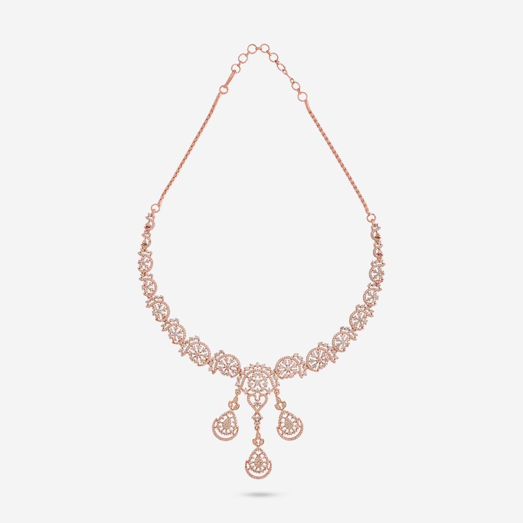 White Rose Gold Plated - Party Wear Zircon Necklace - 462436 : 462436