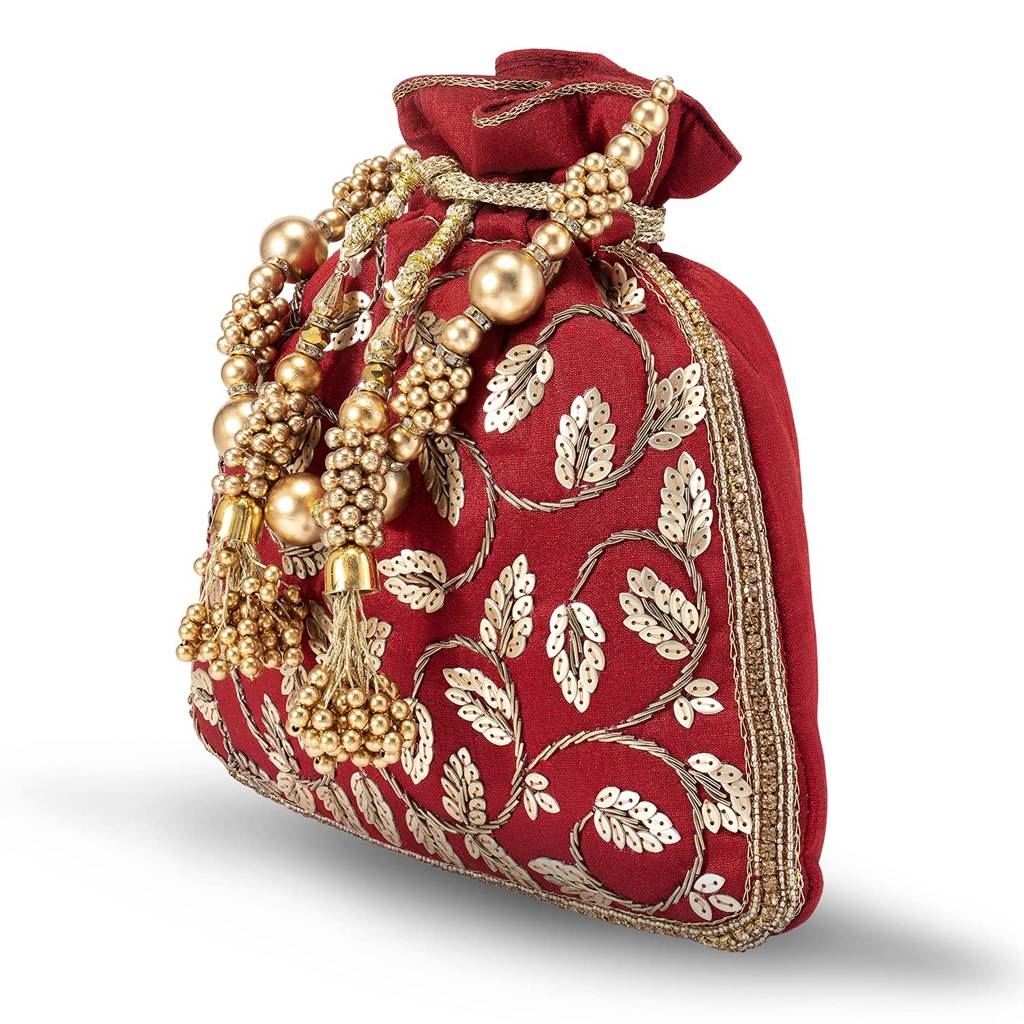 Potli Purses For Women Handmade Evening Handbag Stylish Bridal Fashion Wristlet Bag For Girls (P124C) : P12M