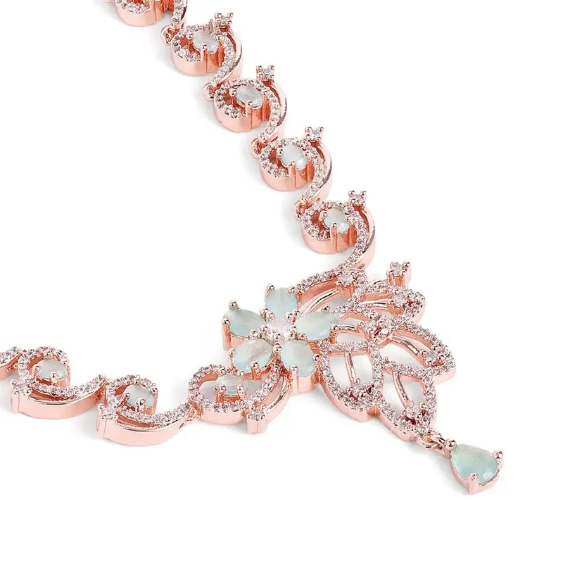 Cz Floral Statement Necklace Set | Grand Festive & Cocktail Jewellery : AD-937-RGMG-NKER