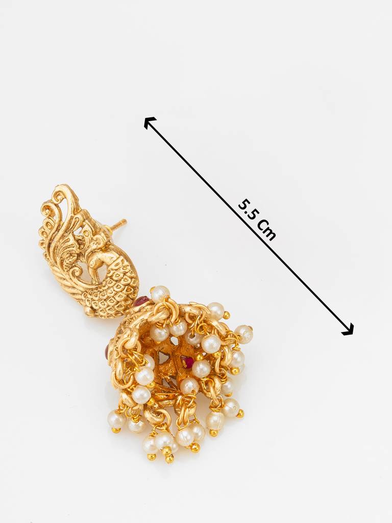 Nakshi Temple Long Rani Haar With Peacock Motif Pendant With Stones And Pearl Drop Earrings : NK4695