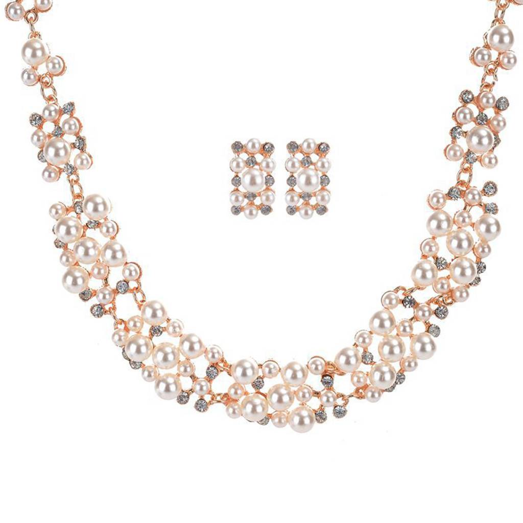Peora Pearl Jewellery Sets For Women African Beads Gold Wedding Crystal Bridal Dubai Necklace : PX8N13