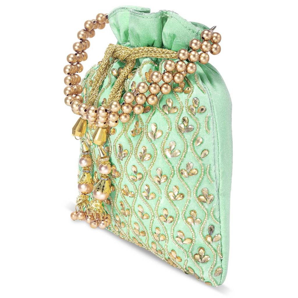 Potli Purses For Women Handmade Evening Handbag Stylish Bridal Fashion Wristlet Bag For Girls (P27B) : P27MNT