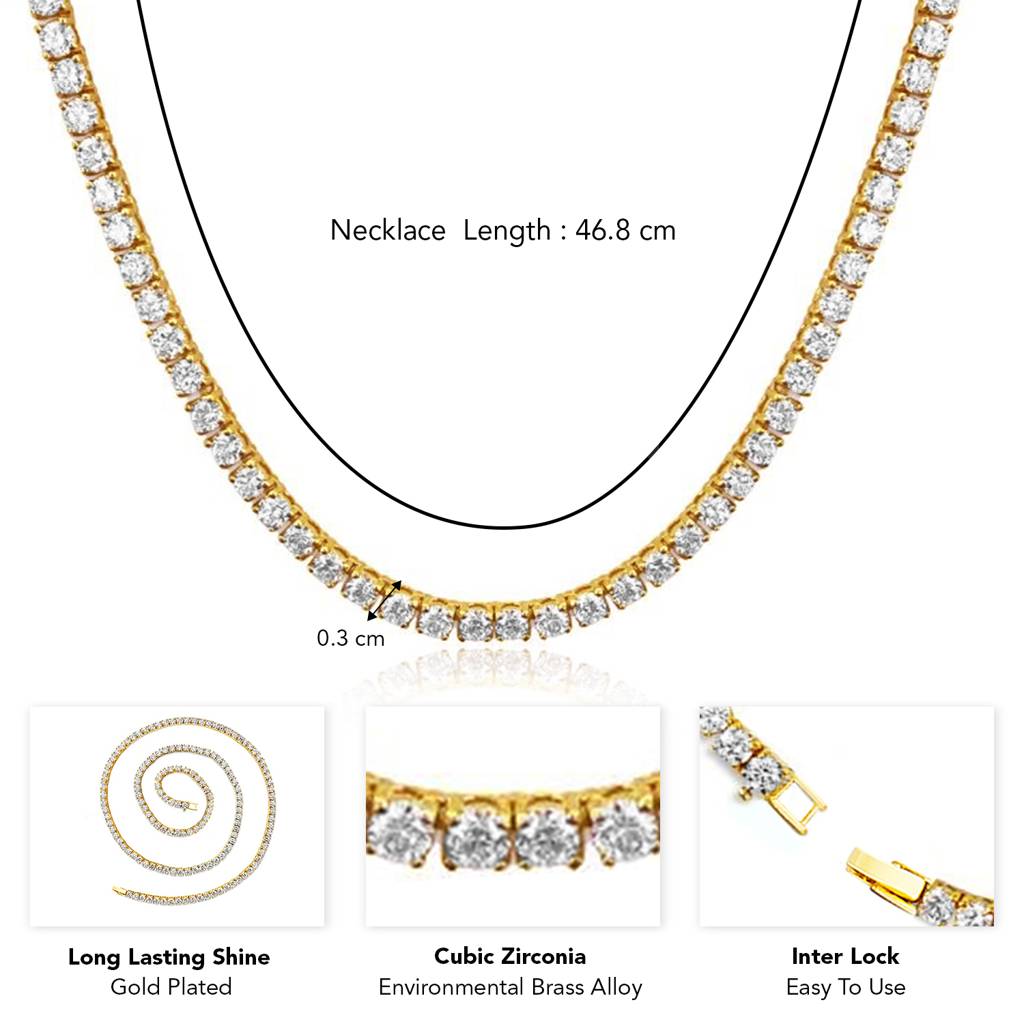 Crystal Studded Tennis Necklace Chain Fashion Jewellery For Women & Girls : PX9N196G