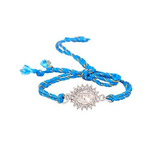 Rhodium Plated Sacred Sparkle Rakhi With Bold Austrian Crystals And Blessed Blue Silk Thread : 146-IG-RAKHI