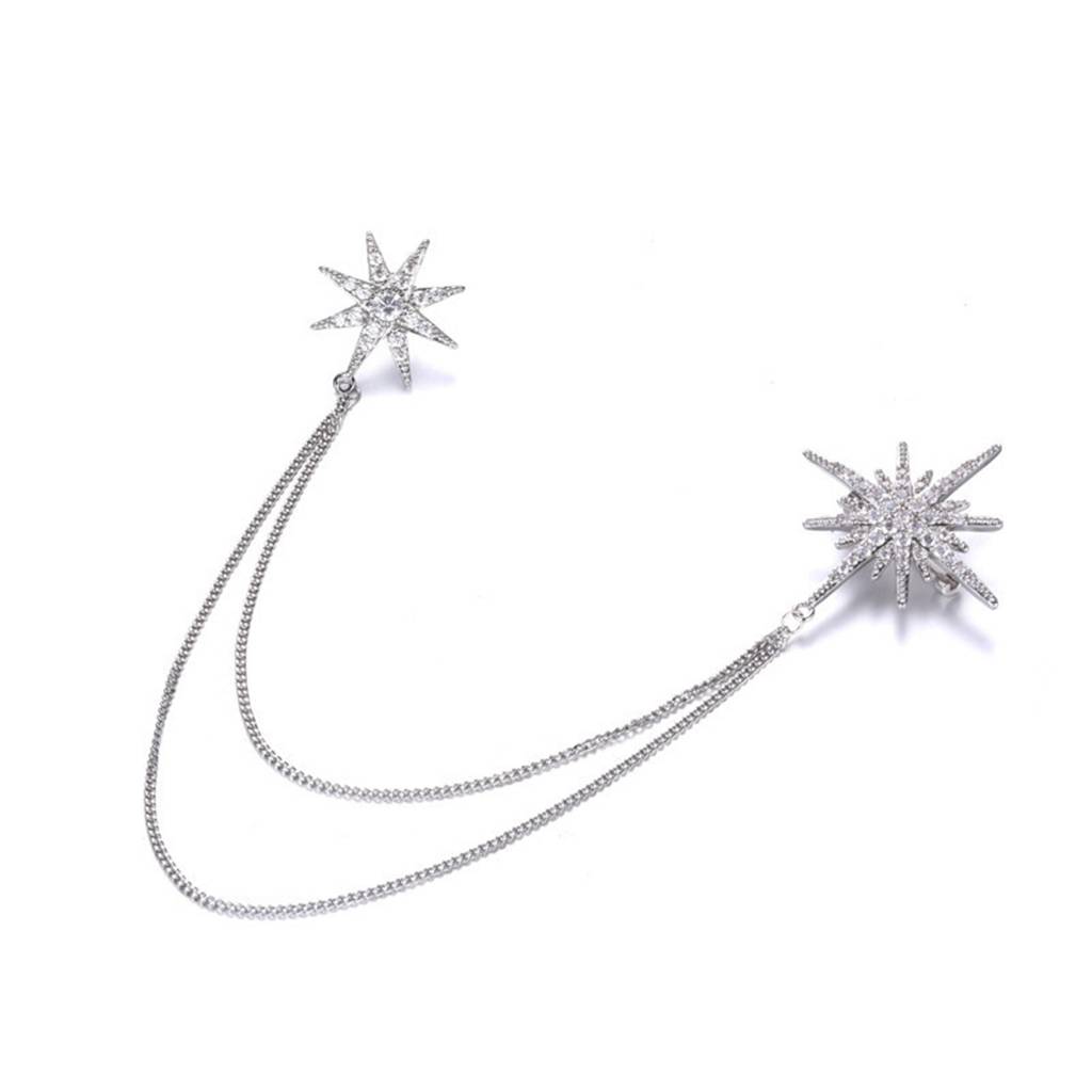 Peora Silver Plated Cubic Zirconia Studded Star Double Chain Pin Brooch Stylish Jewellery For Men : PX9BH05S