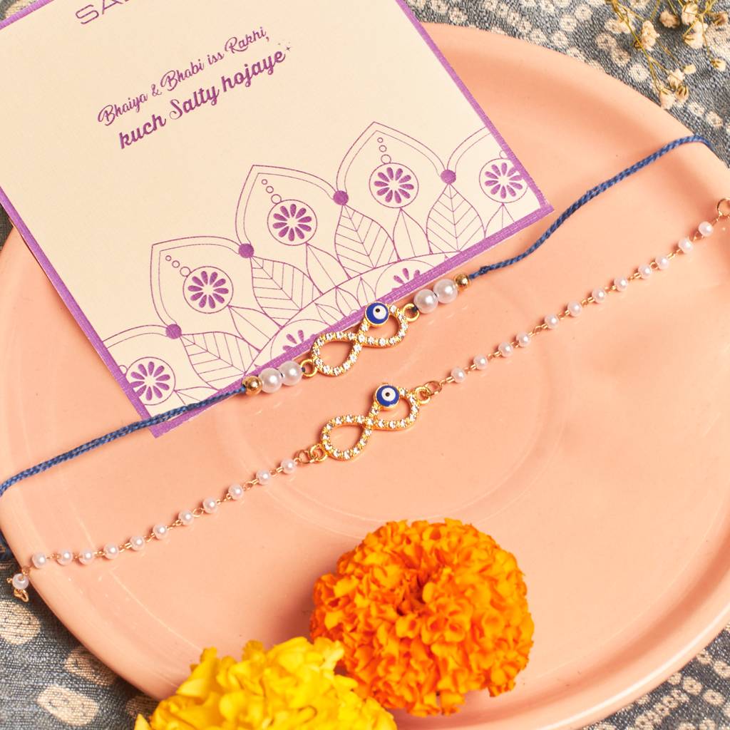 Infinity Evil Eye Rakhi For Bhaiya And Bhabhi : BS14222-4223-SIMPLE