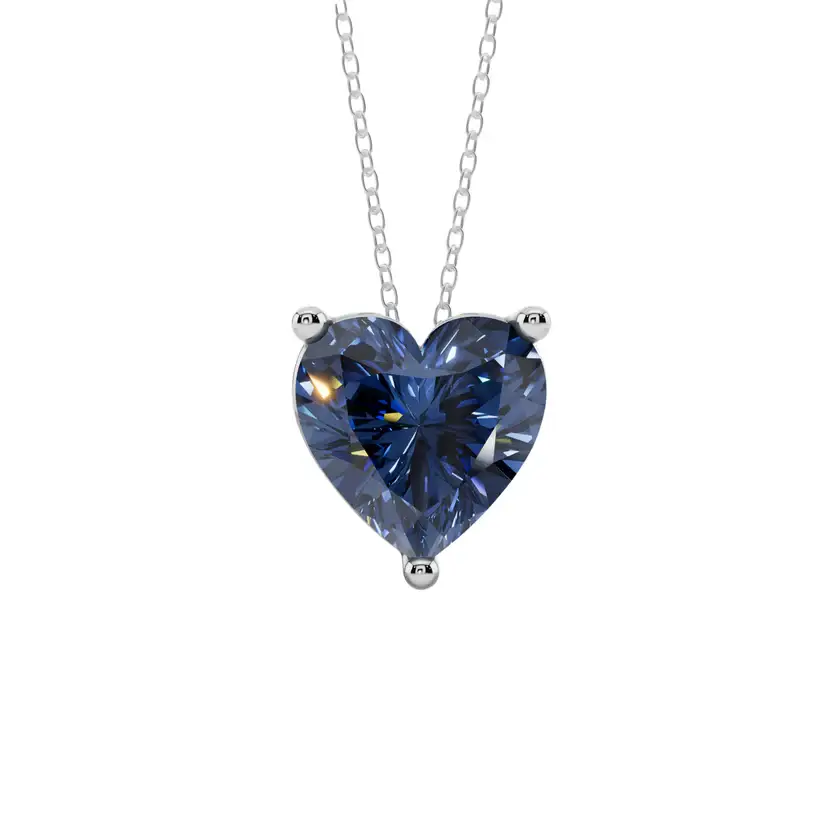 Blue Heart Solitaire Pure Silver Pendant Necklace : HERT-BLU-10-SL-W-C