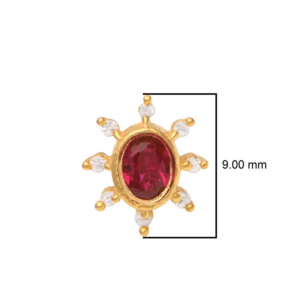 Red Cz Oval Sunburst Ethnic Nose Pin 925 Sterling Silver Gold Plated : NP-00200_RedCZ