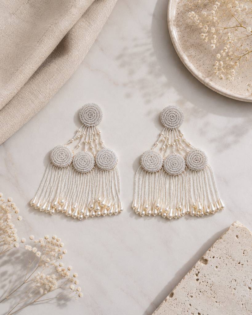 White Dangler Handmade Stylish Unique Traditional Earring : ERTWD89