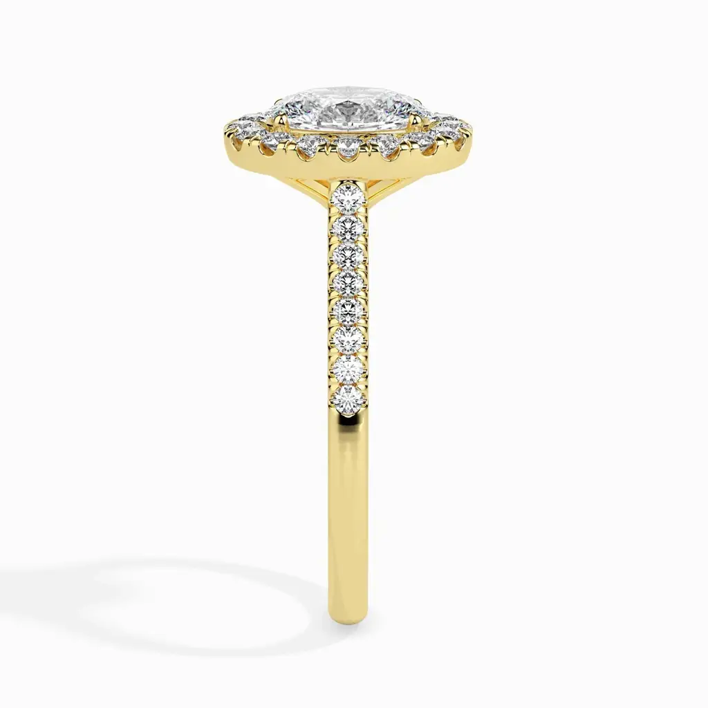 1 Carat Oval Solitaire Ring With Halo In Diamond Band : 14kYellowZNR153F10