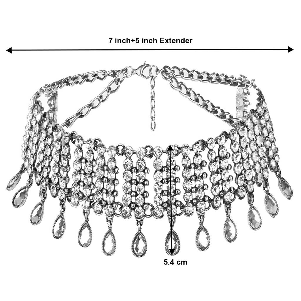 Crystal Necklace Tassel Choker Neck Chain Rhinestone Necklaces Fashion Jewellery For Women - Valentines Gift For Her : PX8N11