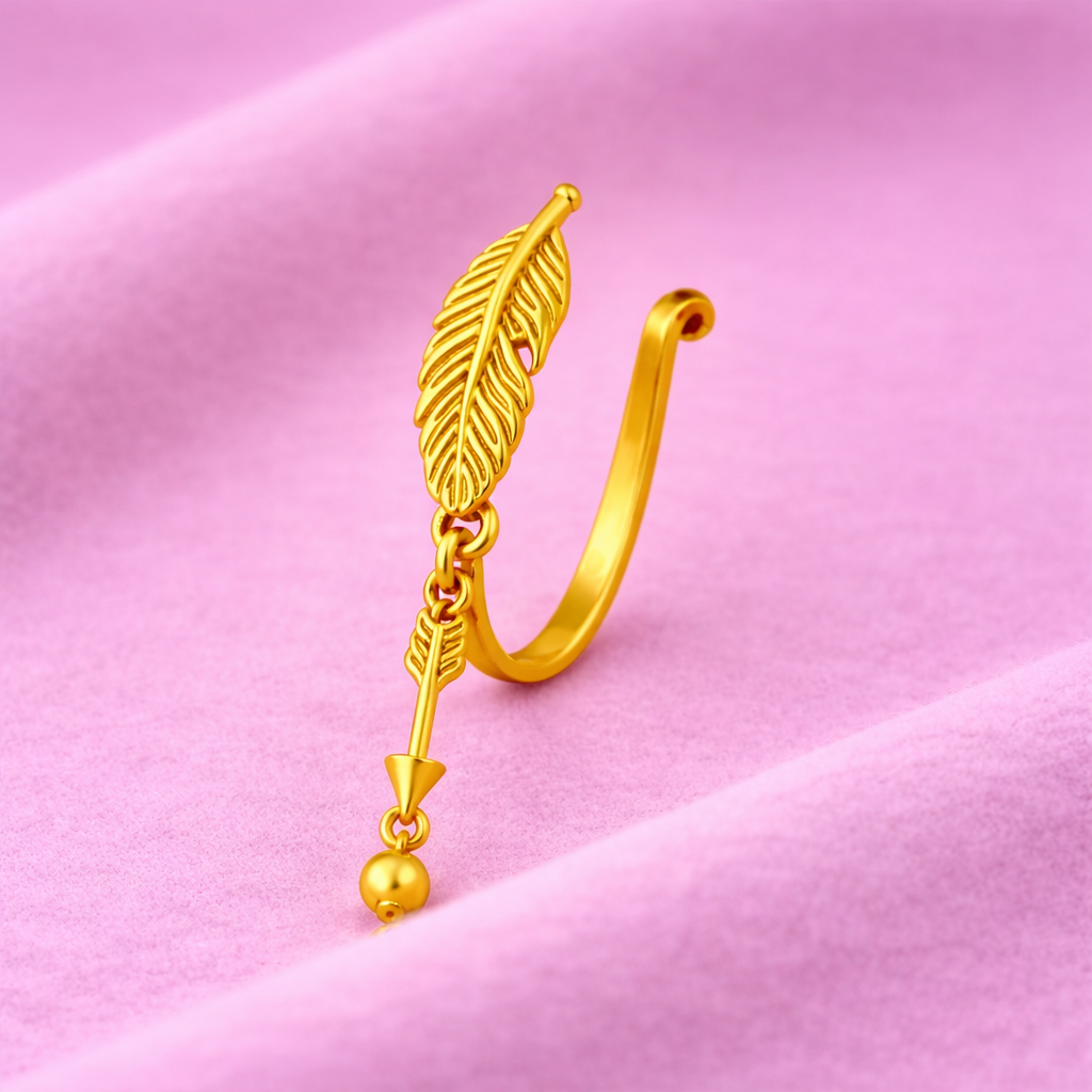 Feather Clip-On Nose Pin 925 Sterling Silver Yellow Plated : CNP-0024