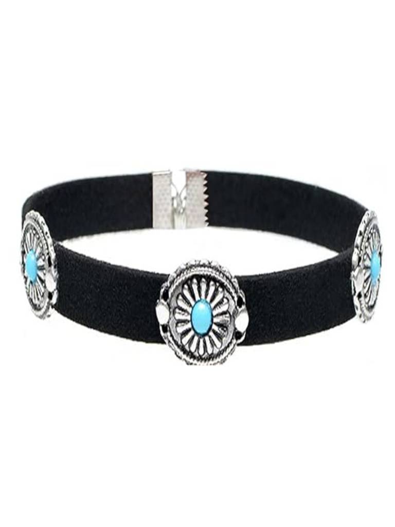 Retro Suede Oval Design Choker Necklace : ASX0421N104BK