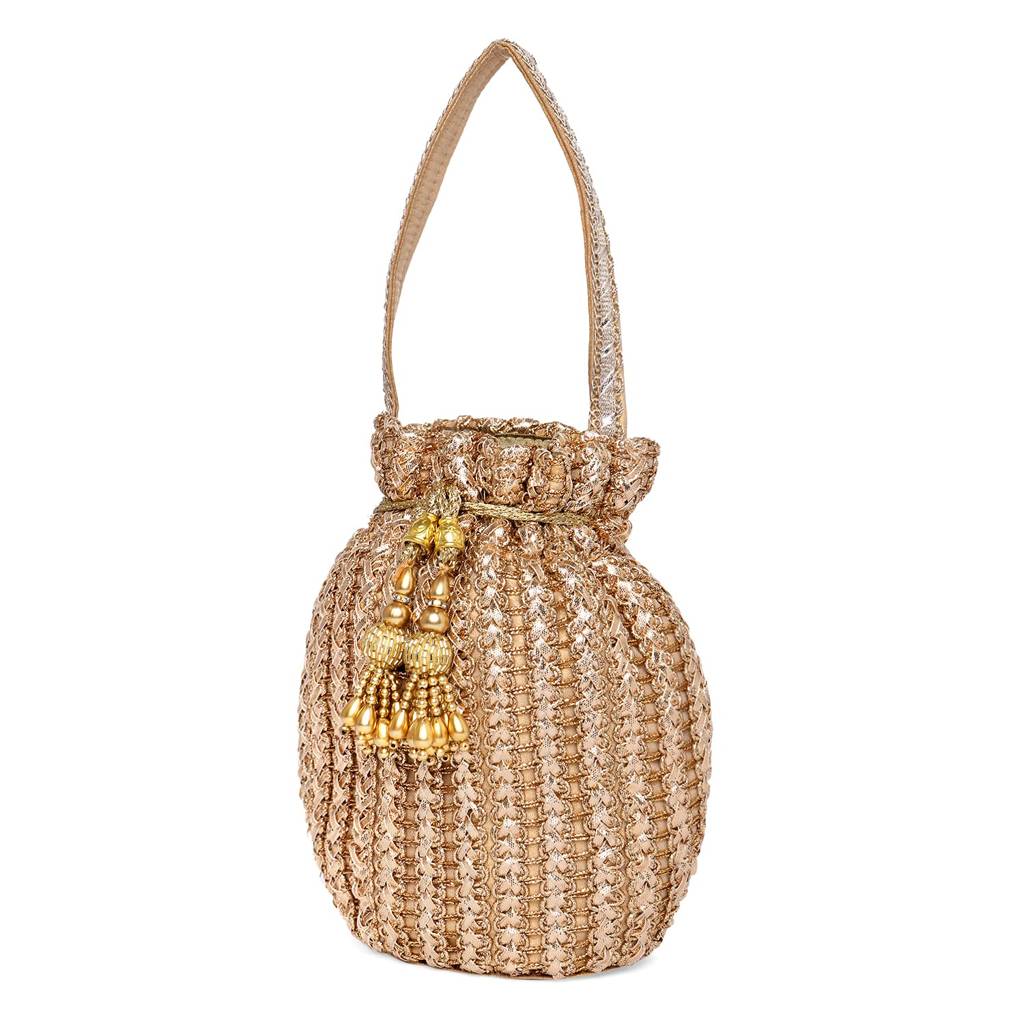 Potli Purses For Women Handmade Evening Handbag Stylish Bridal Fashion Wristlet Bag For Girls (P124C) : P124C