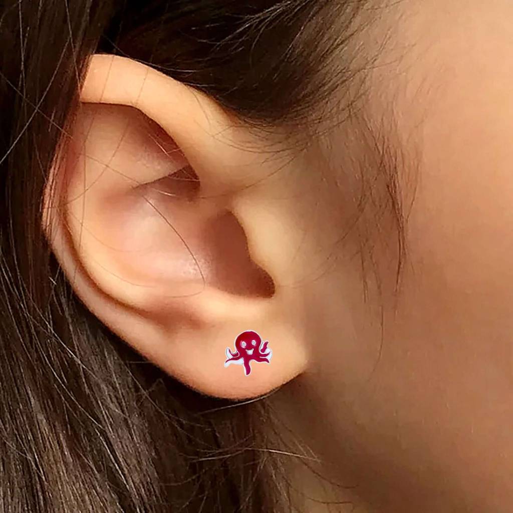 Ocean Octo-Charm 925 Sterling Silver Stud Earrings For Kids : NERWW01400229