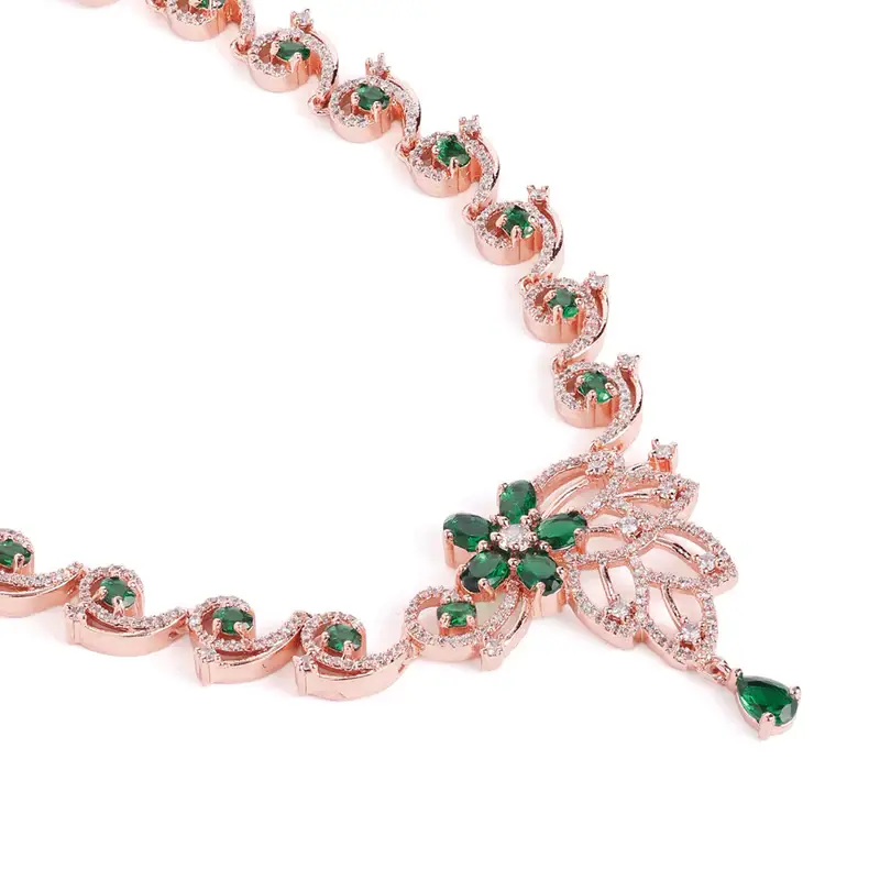 Cz Floral Statement Necklace Set | Grand Festive & Cocktail Jewellery : AD-937-RGGN-NKER