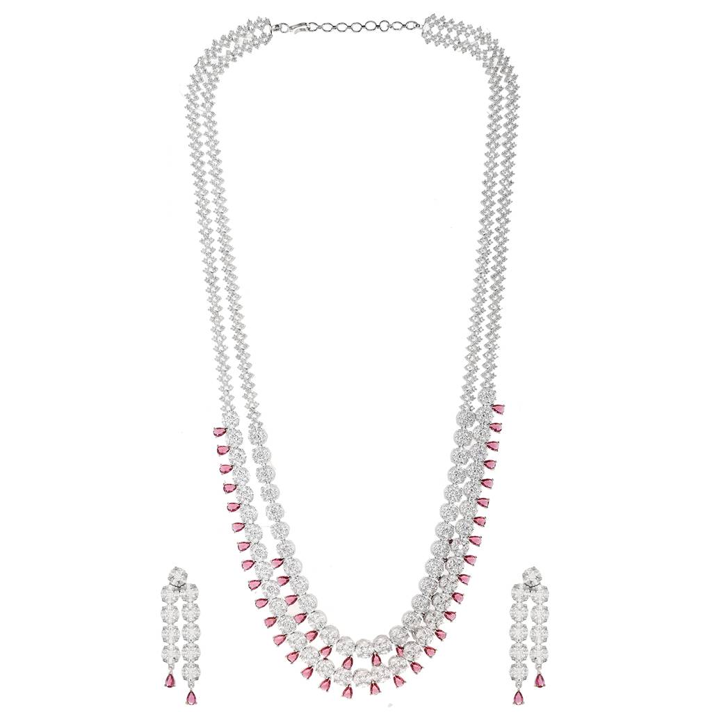 Sparkling Elegance Ruby Glimmer American Diamond Necklace Set : 8905124512960