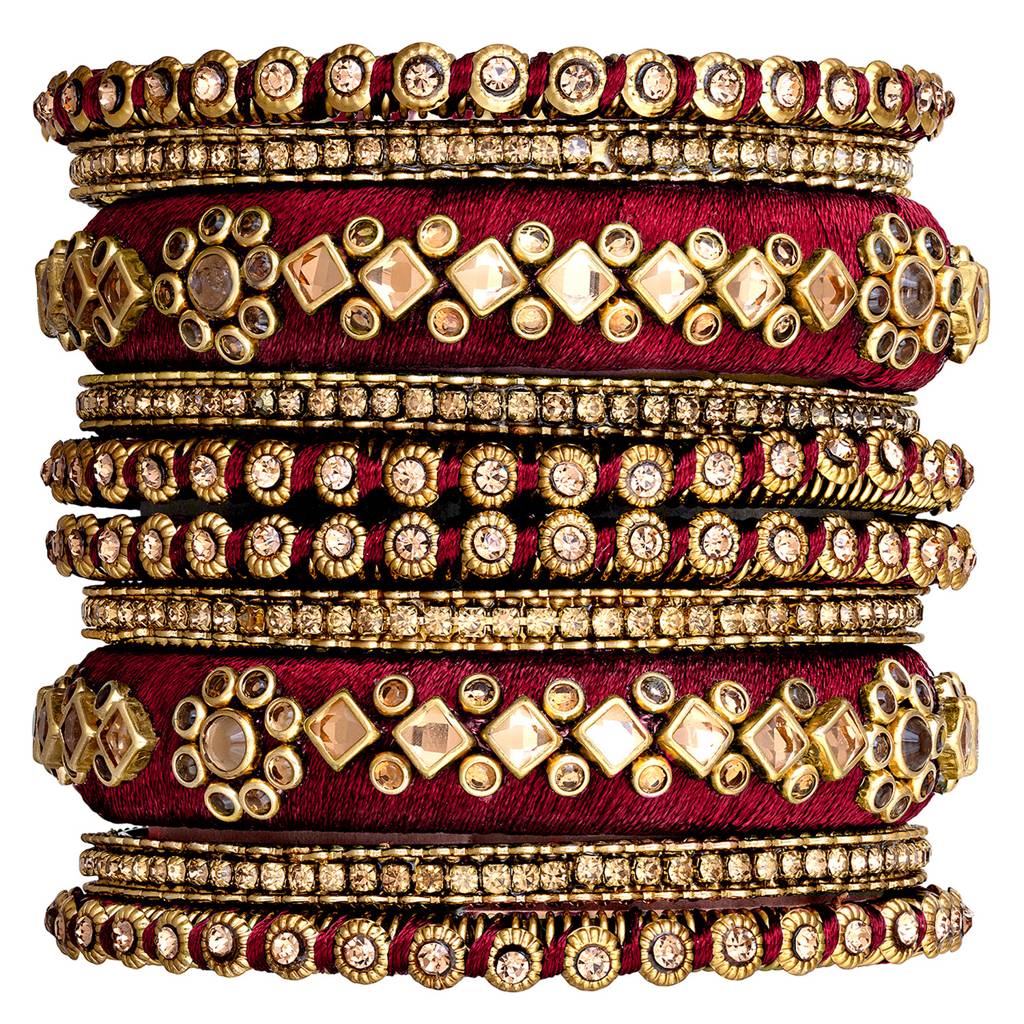 Peora Velvet Matching Fancy Silk Thread Chuda Bangle Set Navratri Gift For Women : PF51B46M