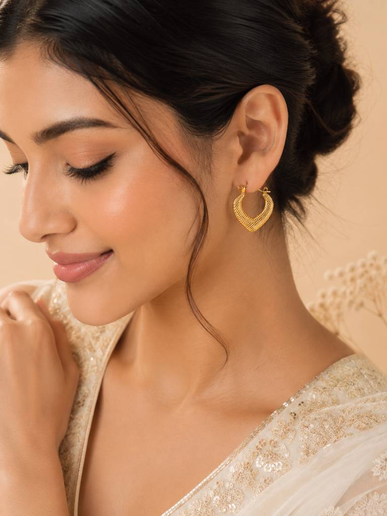 Gold Plated Textured Hoop Earrings : AN-LJ-GO-0132-DE