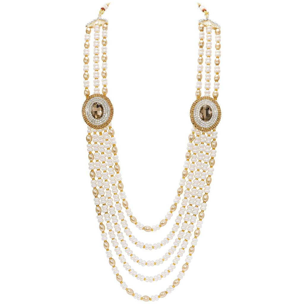 Champagne White Multi Layer Shervani Haar Necklace Men'S Jewellery : PF31MN11LCT