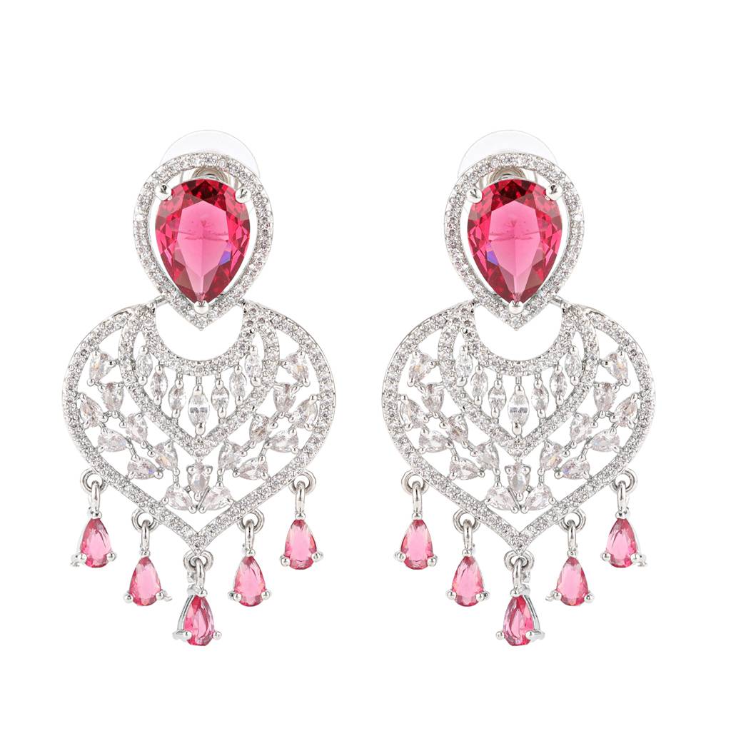 Sparkling Elegance Red Velvet American Diamond Earrings : 8905124564099