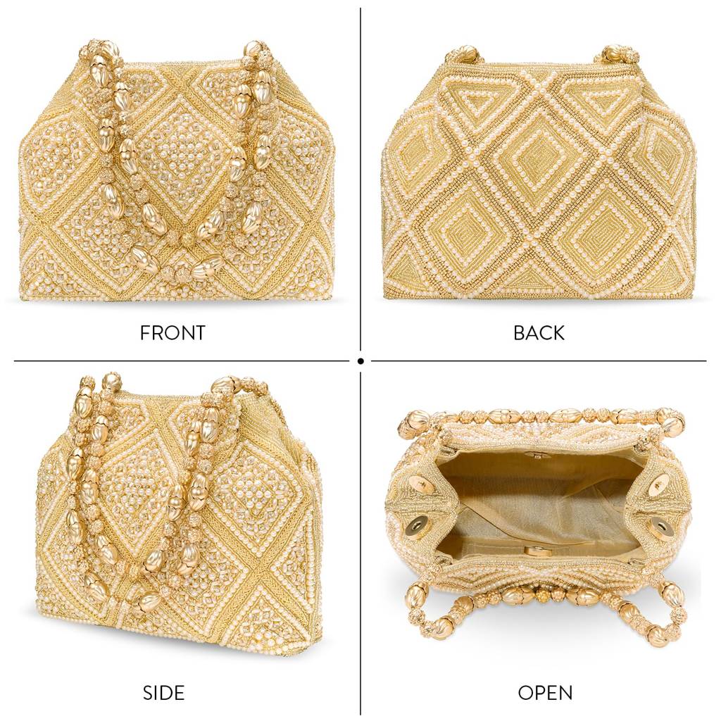 Golden Embellished Potli Bag Ethnic Trendy Wristlet Purse For Women & Girls : P218G