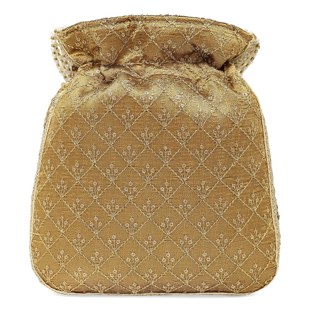 Zari Sequence Potli Bag For Women Stylish Handmade Wristlet Handbag Bridal Purse : P26BR