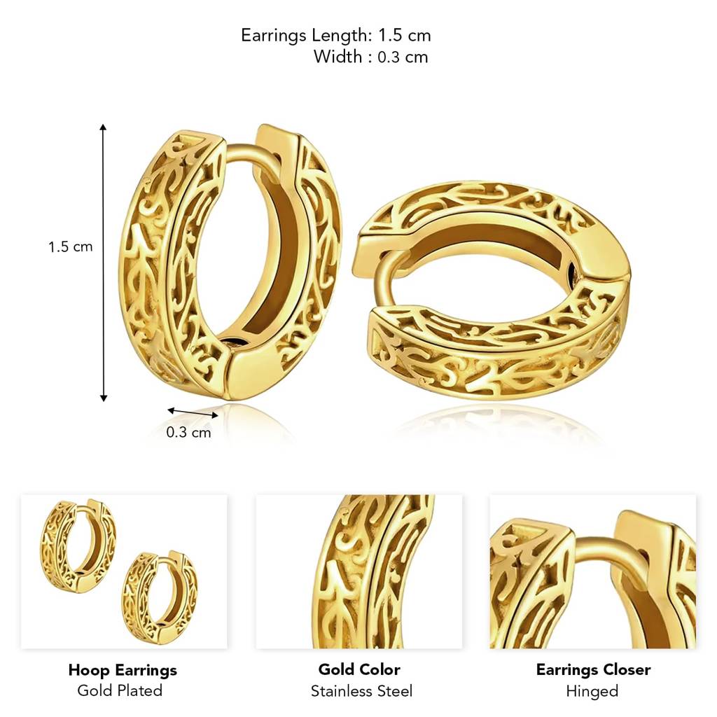 Gold Plated Fancy Huggie Bali Hoop Earrings Fashion Jewellery Gift For Men & Boys : PX9ME59G