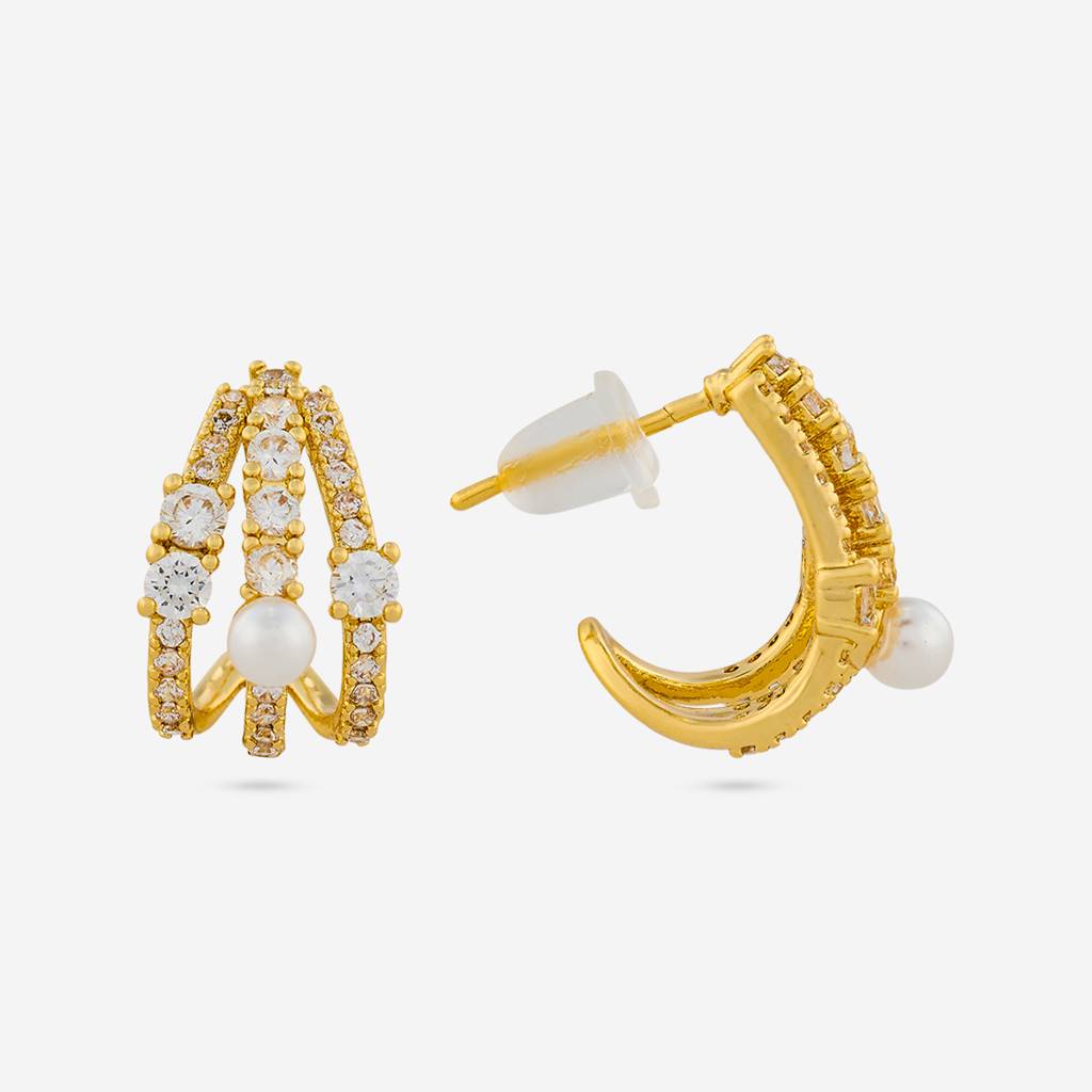 Pearl Gold - Plated Casual Wear Trendy Zircon Earring - 464458 : 464458