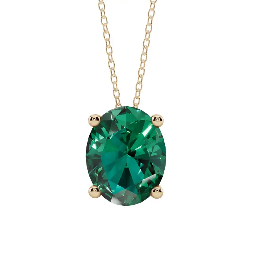 Green Oval Solitaire Pure Silver Pendant Necklace : OVAL-GRN-10-SL-G-C
