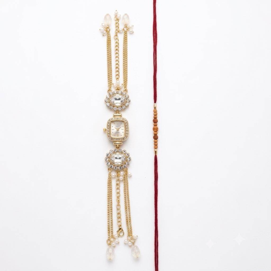 Tara - 18K Gold Plated, Anti Tarnish, Rakhi Gift Combo For Women : RAKHI05