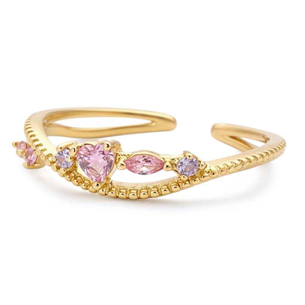 Pink Stylish Finger Ring Jewellery For Women & Girls | Gold Plated | Size - Us 7 (Adjustable) | Crystals Studded  : PX9R3042PK