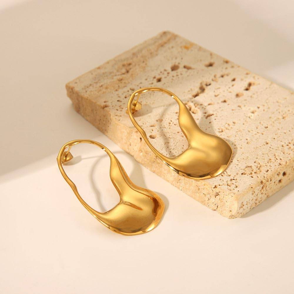 Rhea Fluid Gold Hoops - Gold | 18K Gold Plated | Waterproof, Hypoallergenic & Anti-Tarnish : DSVDYJ05250075