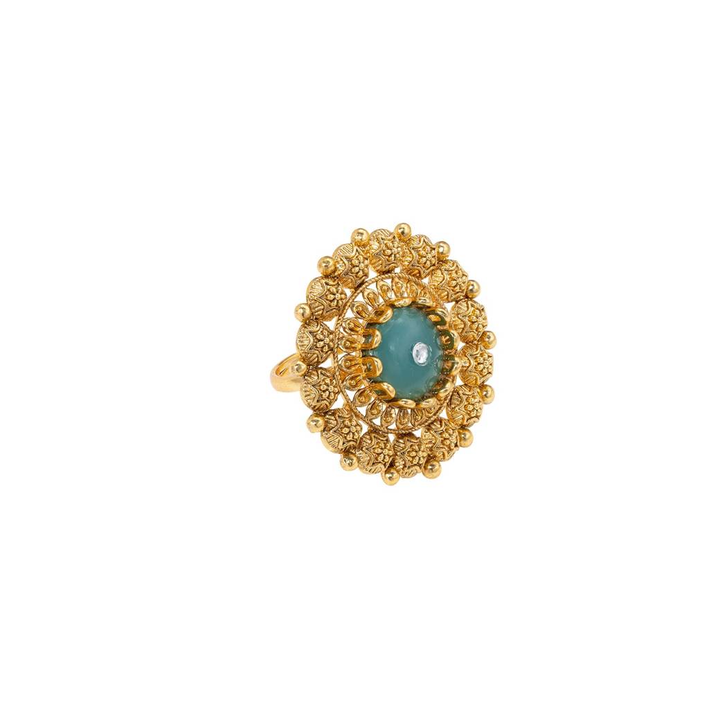 Ethnic Gold Plated Green Adjustable Finger Ring For Women : PF04R04G