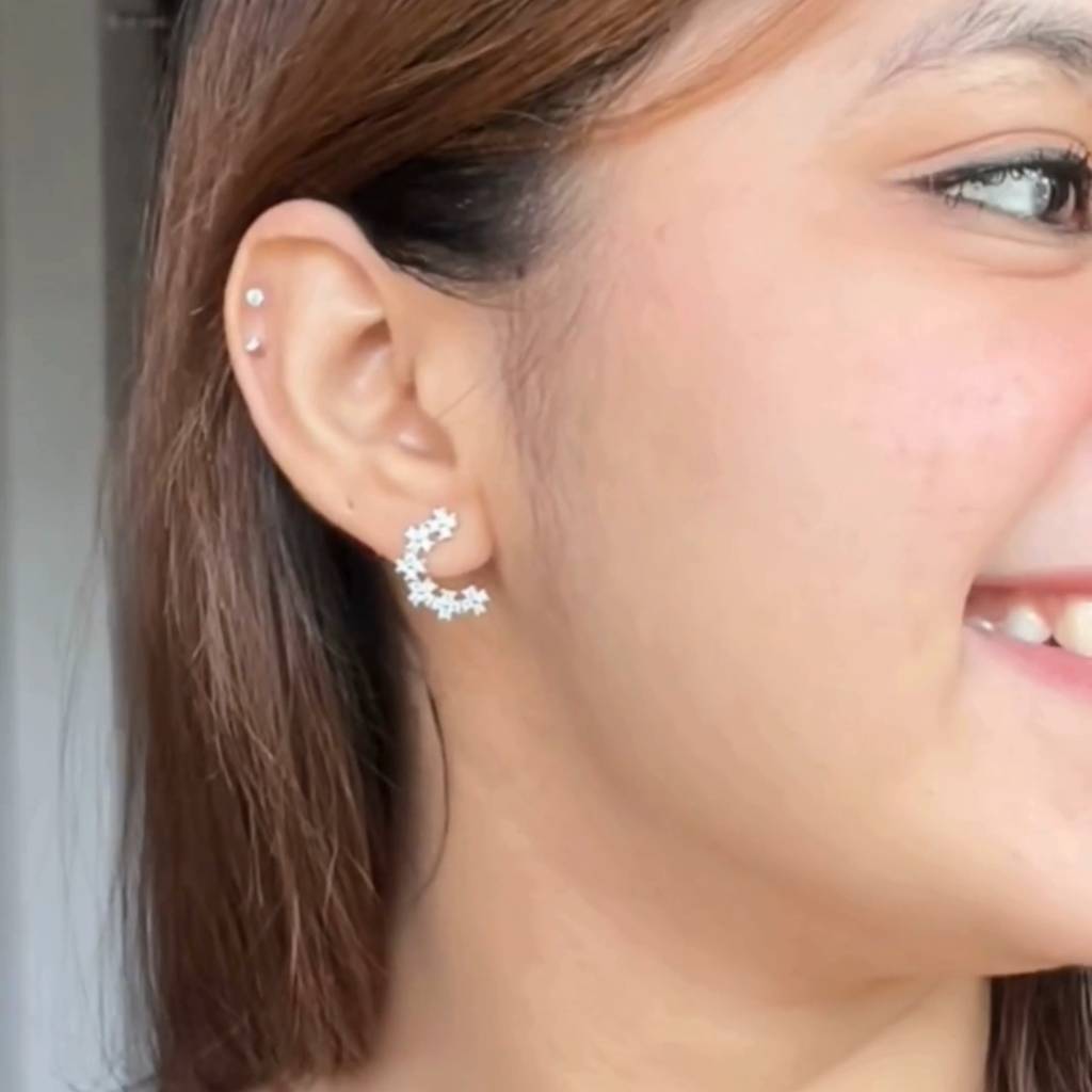 Frosted Blossom Crawler Silver Earrings : ES026-FrostedBlossomCrawlerSilverEarrings