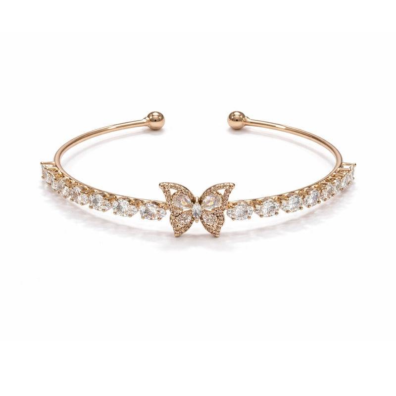 Premium Rosegold Butterfly Floral Crystal Cuff Bracelet Party Wear : SZ-042-RGWEBR