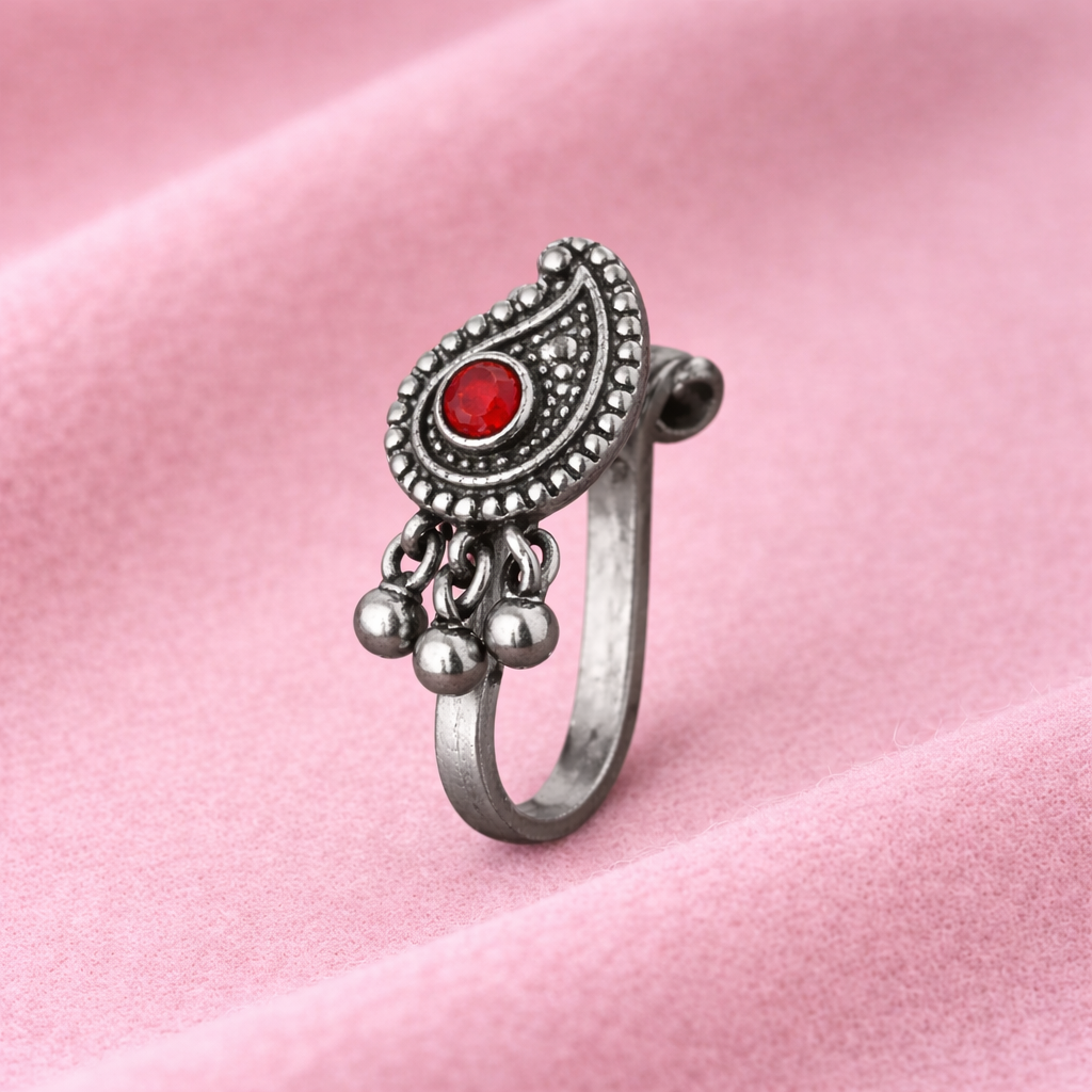 Paisley Traditional Clip-On Nose Pin 925 Sterling Silver Oxidized : CNP-0010