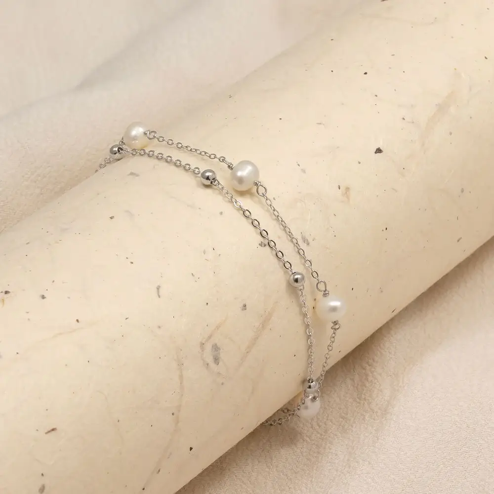 Pearl Drift Layered Bracelet : BS14970-S-WH