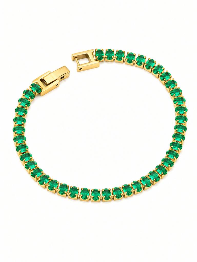 18K Gold Plated Radiant Tennis Bracelet Stainless Steel Waterproof & Anti-Tarnish. : B78ASSS0G