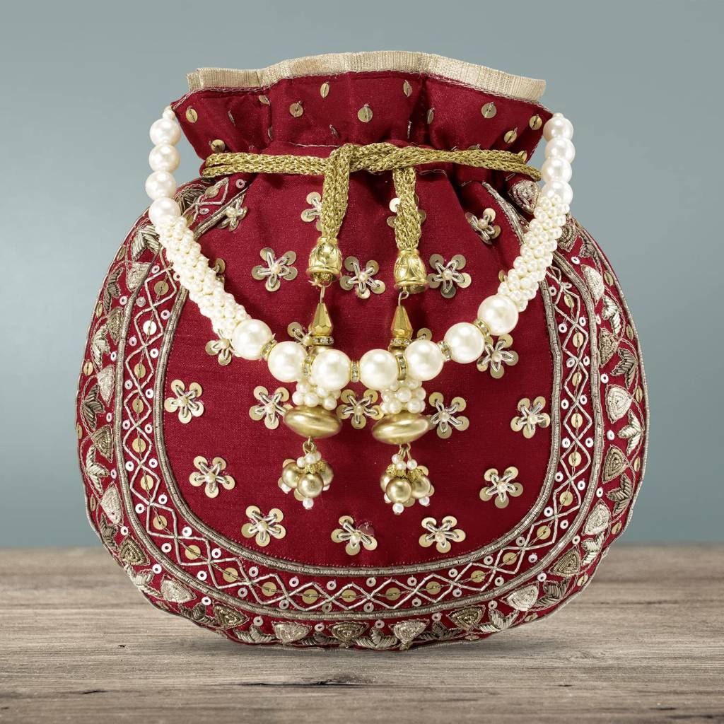 Potli Bags For Women Evening Bag Clutch Ethnic Bride Purse With Drawstring (P54Crm) : P54R