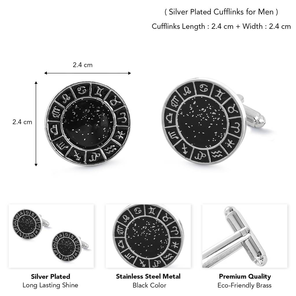 Silver Plated Zodiac Signs Cufflinks Classic Formal Accessories Jewellery For Men : PX9CL156BL