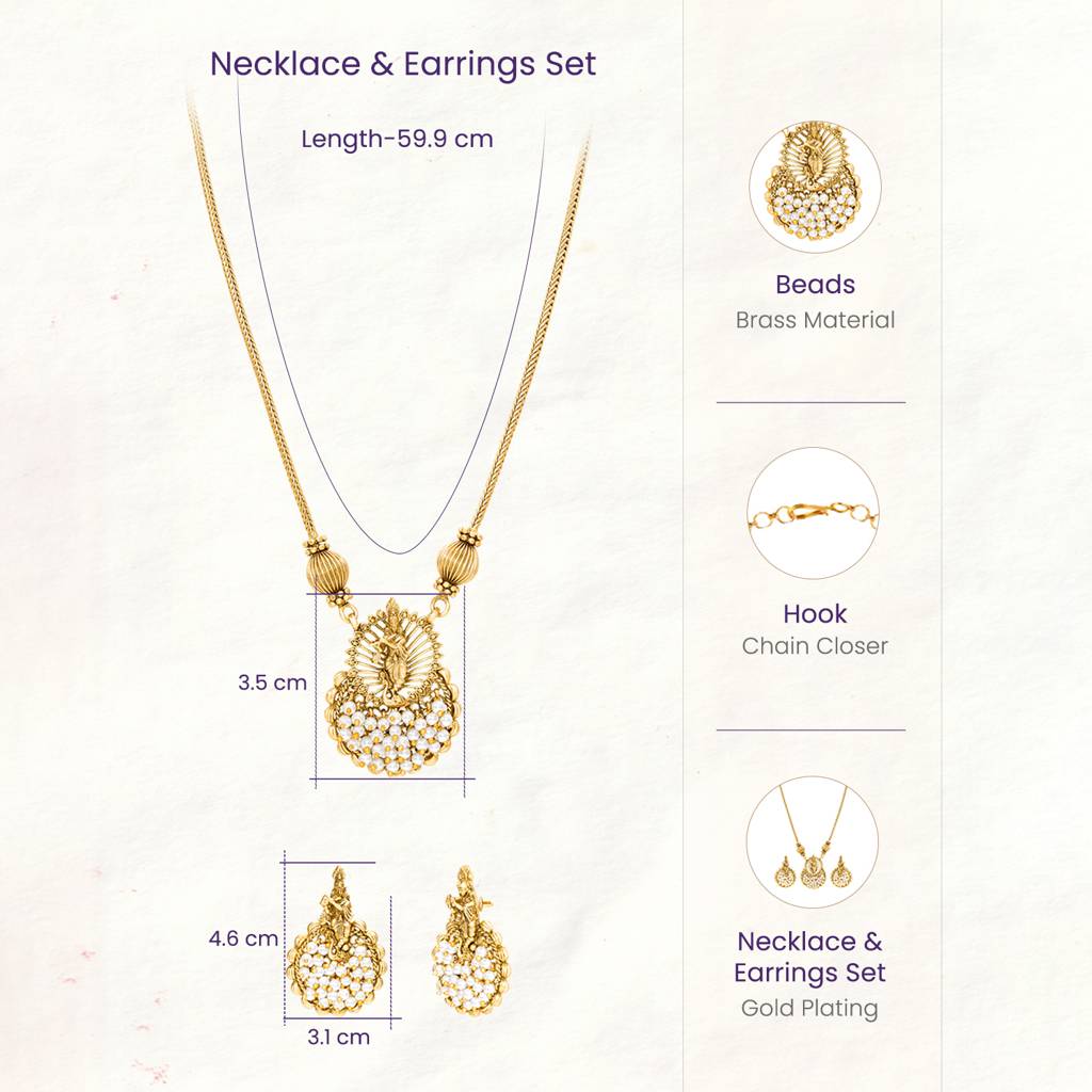 Women'S Gold Plated Ethnic Long Necklace Earrings Set Beads Studded Traditional Festive Bridal Jewellery Anniversa : PF47N78GW